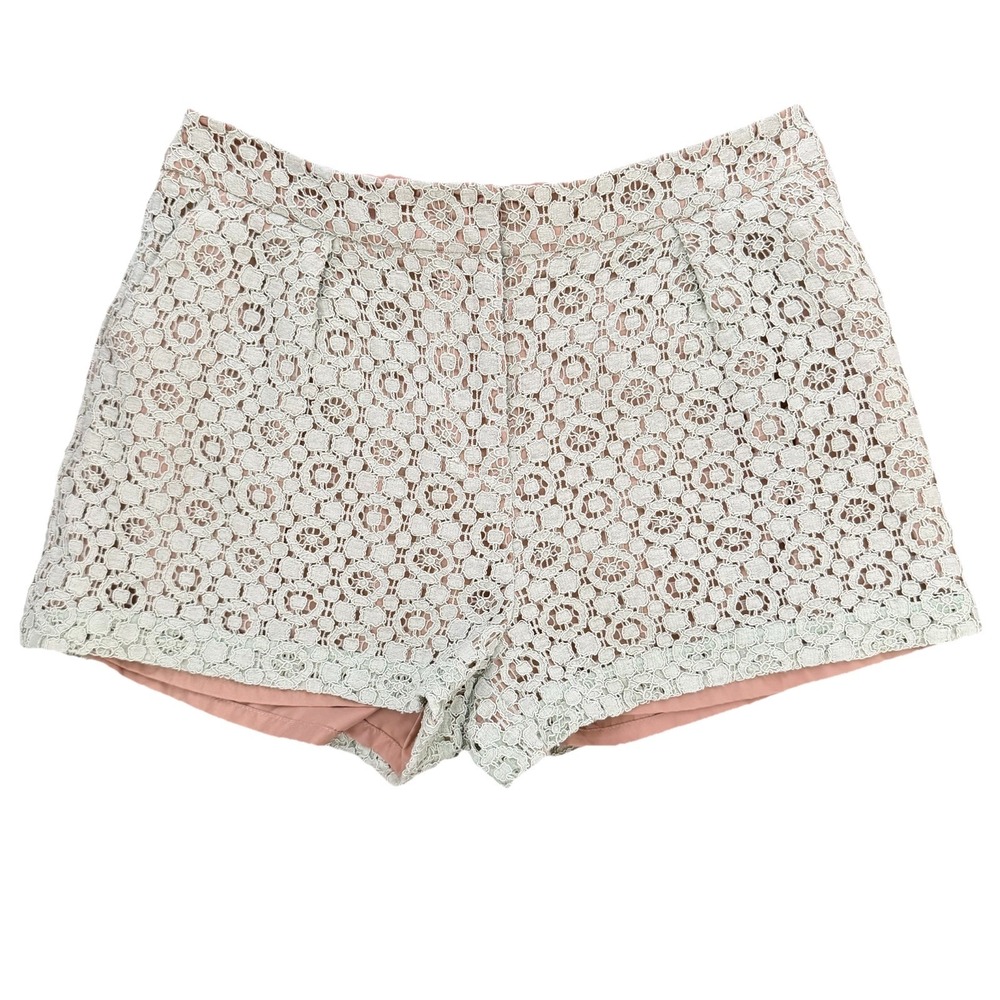 Victoria Beckham Mint Green Lace Eyelet Shorts Sz 6 Tan Lining Dainty Soft Girl